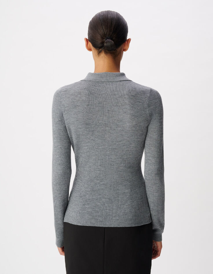 Jersey gris canal&eacute; manga larga Mujer-3