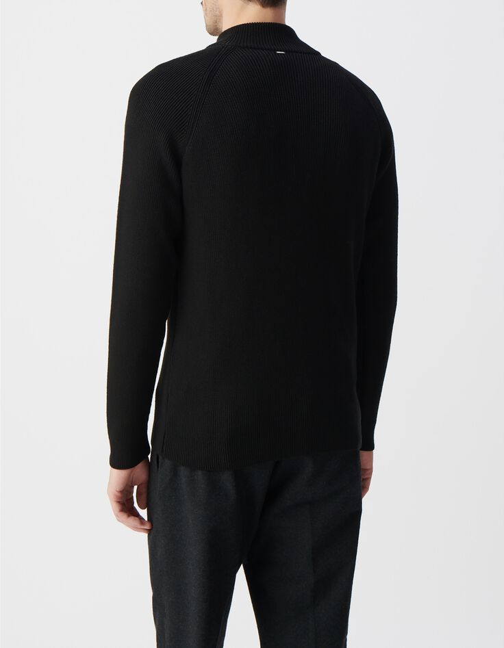 Jersey negro de punto con cuello de camionero para hombre-2