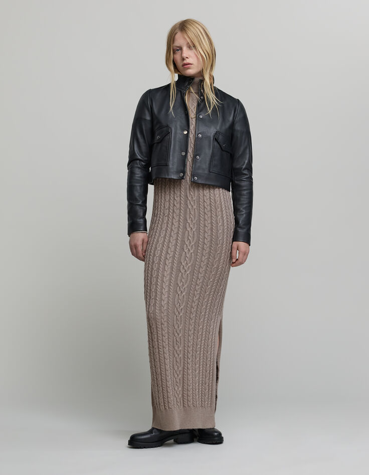 Vestido midi de mujer de punto de sésamo con vueltas-1