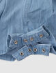 Baby girl blue overalls and ecru T-shirt set-5