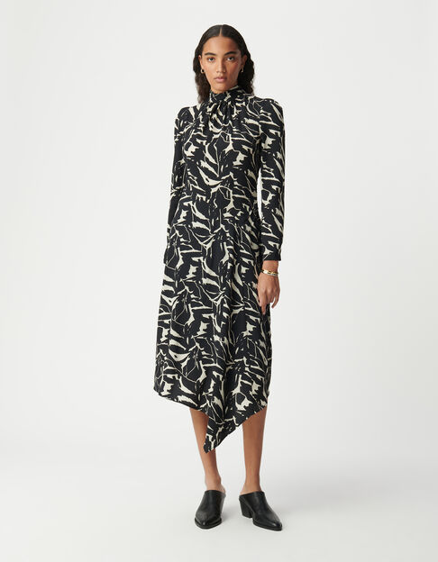 Women's black zebra flower print dress - IKKS