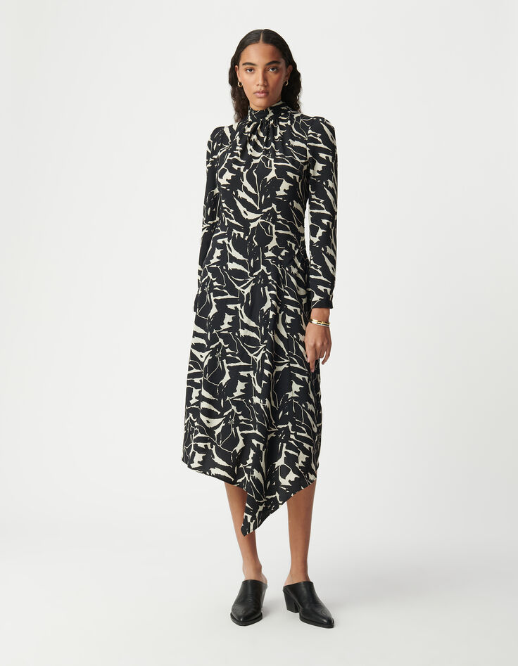 Schwarzes Kleid mit Zebra-Blumenmuster für Damen-1