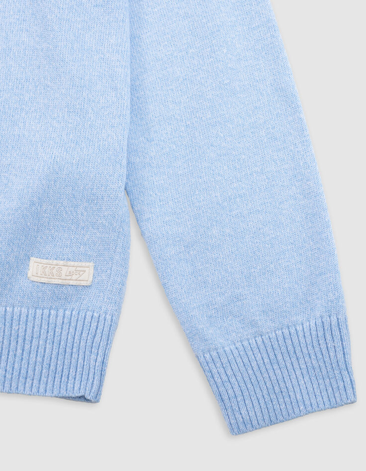 Jungenstrickpullover, grau, Jacquardmuster, Schrift hinten-5
