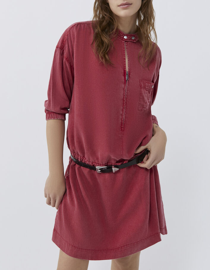 Kurzes, rotes Washed-Damenkleid aus Lenzing™ Lyocell™ - IKKS