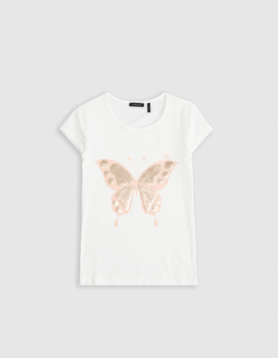 T-shirt blanc manches ballon bi-matières fille - IKKS
