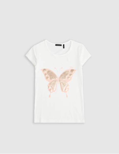 T-shirt blanc manches ballon bi-matières fille - IKKS