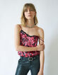 Rosa Damentop mit Blumenprint und schwarzer Spitze-1