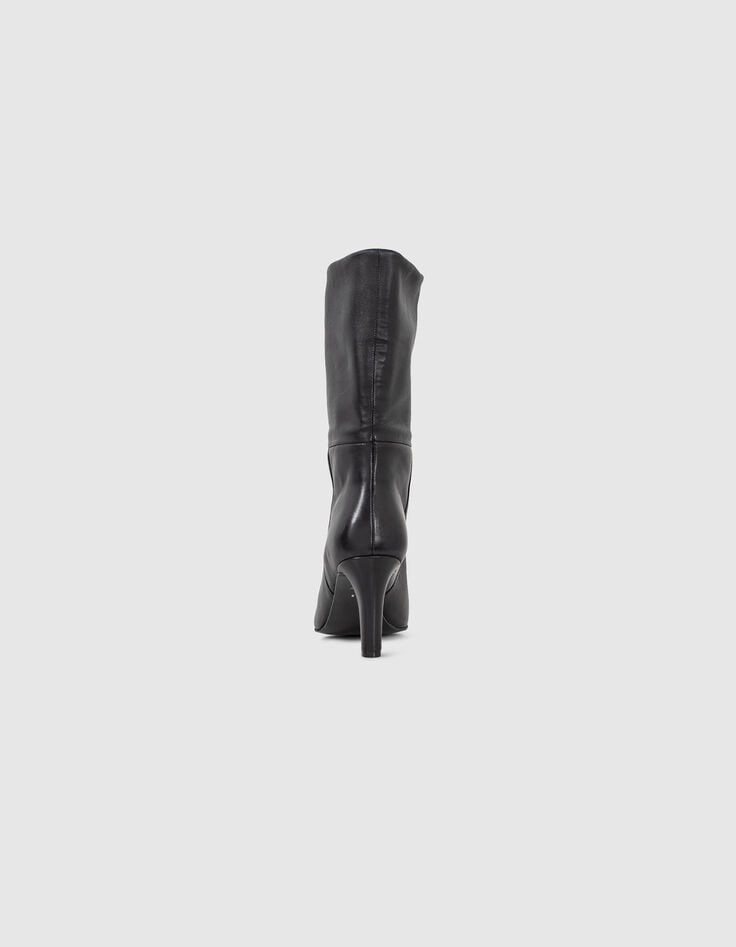 Schwarze Damenlederstiefeletten mit schmalem Absatz-3