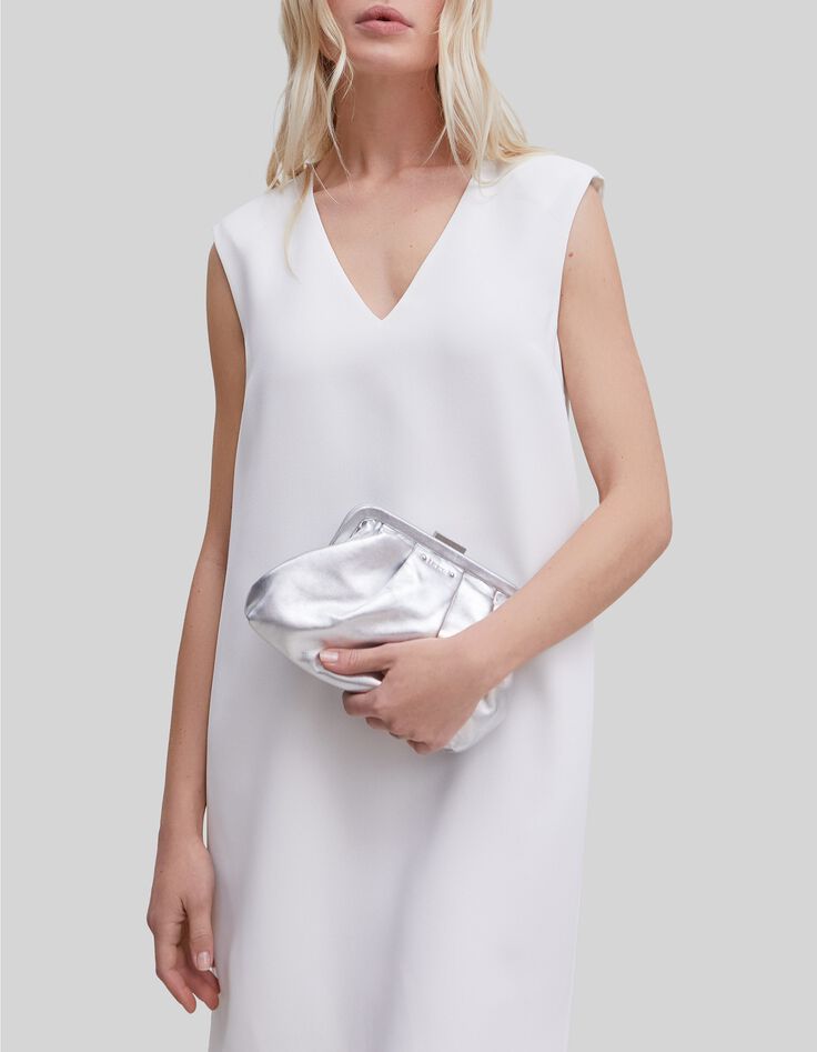 Vestido blanco roto reciclado collar detrás mujer-5 Vestido blanco roto reciclado collar detrás mujer-5