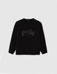 Pull noir tricot Intarsia message fille-1
