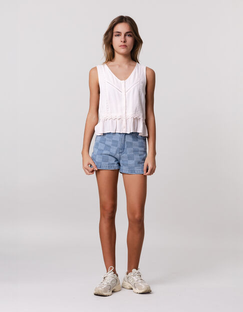 Short en jean bleu motif damier fille - IKKS