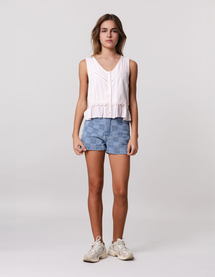 Shorts vaqueros azul damero niña-1