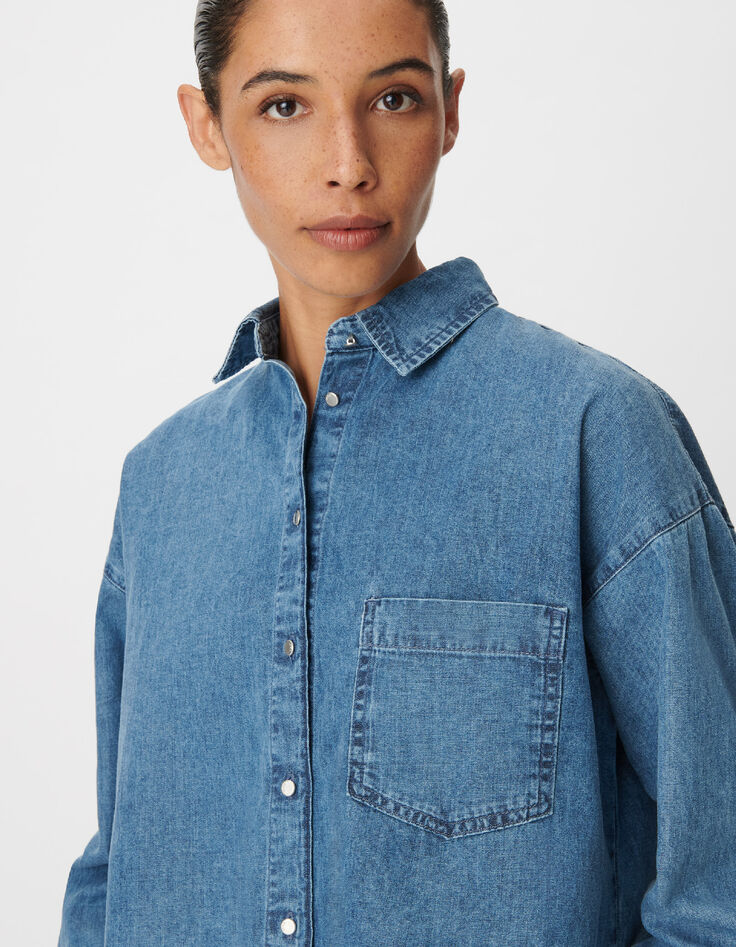 Chemise en jean bleu cropped Femme-5