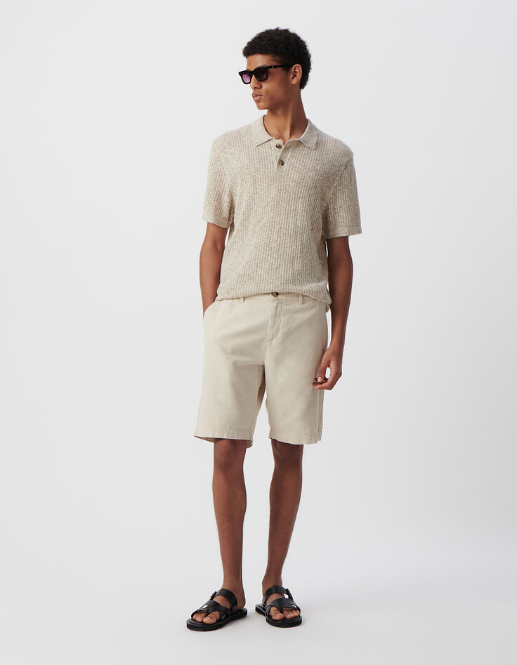 Polo beige tricot ajouré fantaisie Homme-2 Polo beige tricot ajouré fantaisie Homme-2