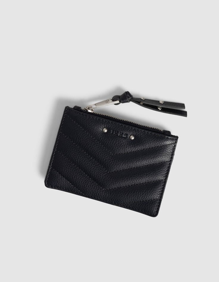 Women’s navy flannel and leather mix 1440 card holder-3 Women’s navy flannel and leather mix 1440 card holder-3