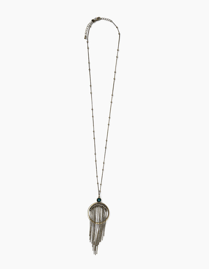 Collier sautoir antik gold anneau et franges perlées femme-1