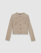 Women’s beige knit cardigan, fringed details, gold buttons-6