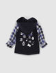 Camisa dark navy bimaterial cuadros bebé niño -2