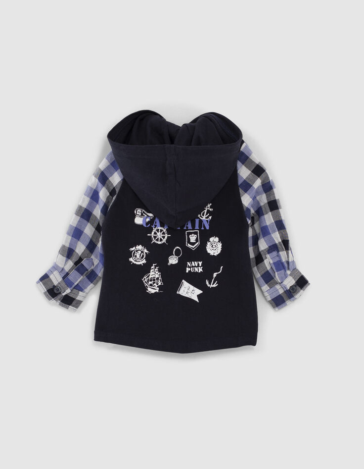 Camisa dark navy bimaterial cuadros bebé niño -2