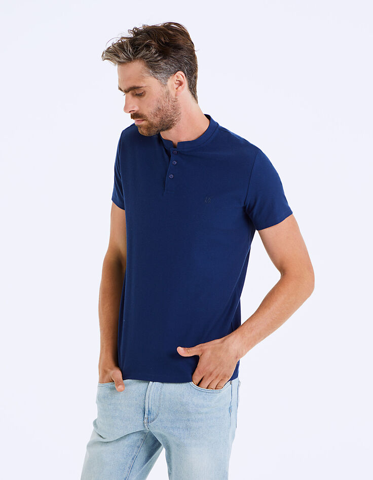 Polo indigo en coton relief&eacute; Homme-2