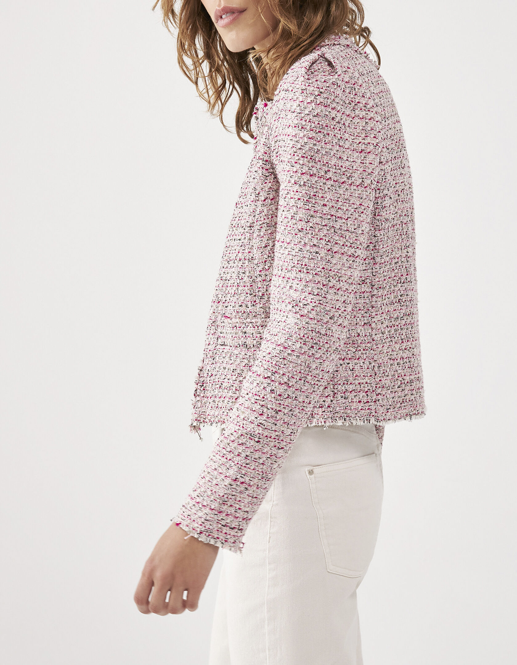 Veste tweed cheap rose femme