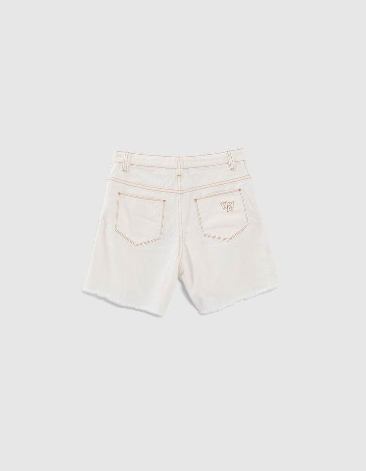 Weiße MOM-Mädchenjeans aus Upcycling-Stoff mit Fransen-3