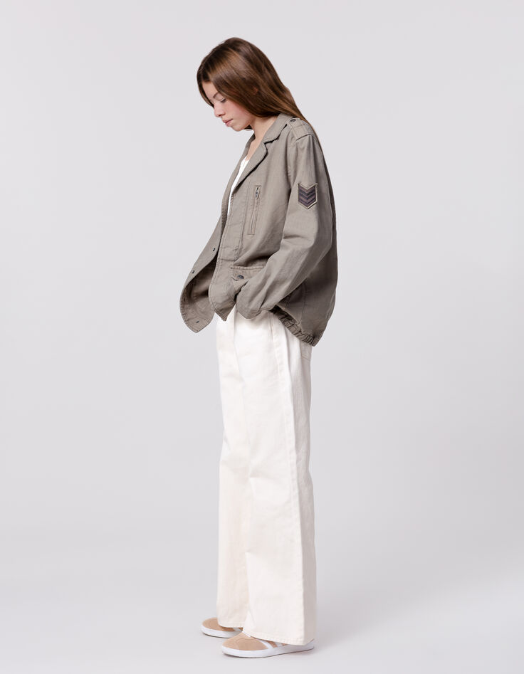 Saharienne kaki maxi broderies dos fille-3
