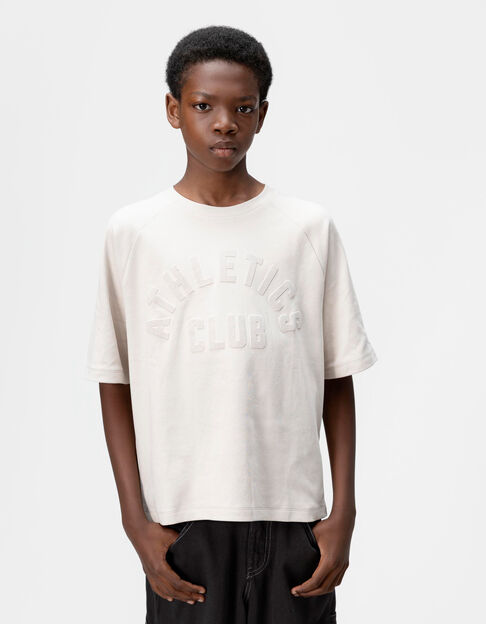 T-shirt beige coton bio message flocage velours garçon - IKKS