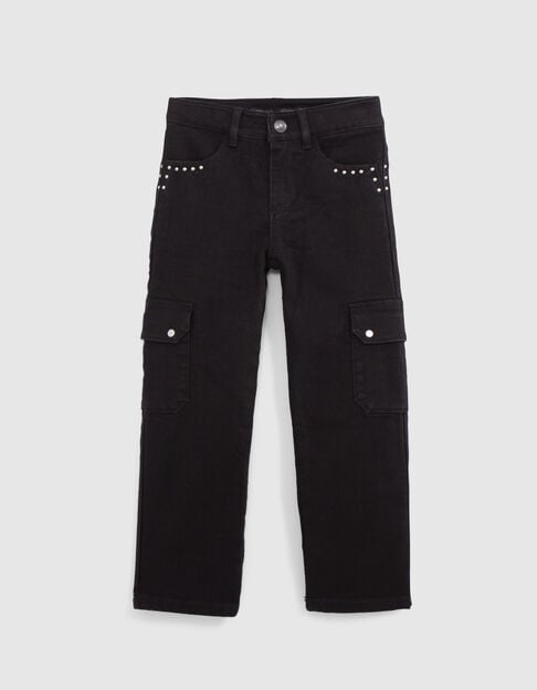Girl's black studded straight cargo jeans - IKKS
