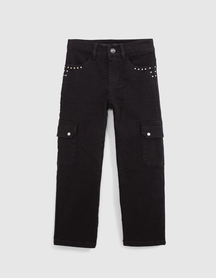 Gerade schwarze Battle-Jeans, Nietendesign für Mädchen-2