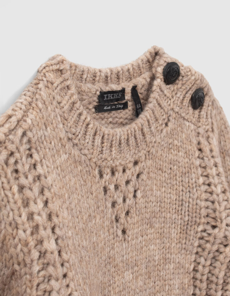 Girls’ ecru knit sweater with ribbing and openwork-2