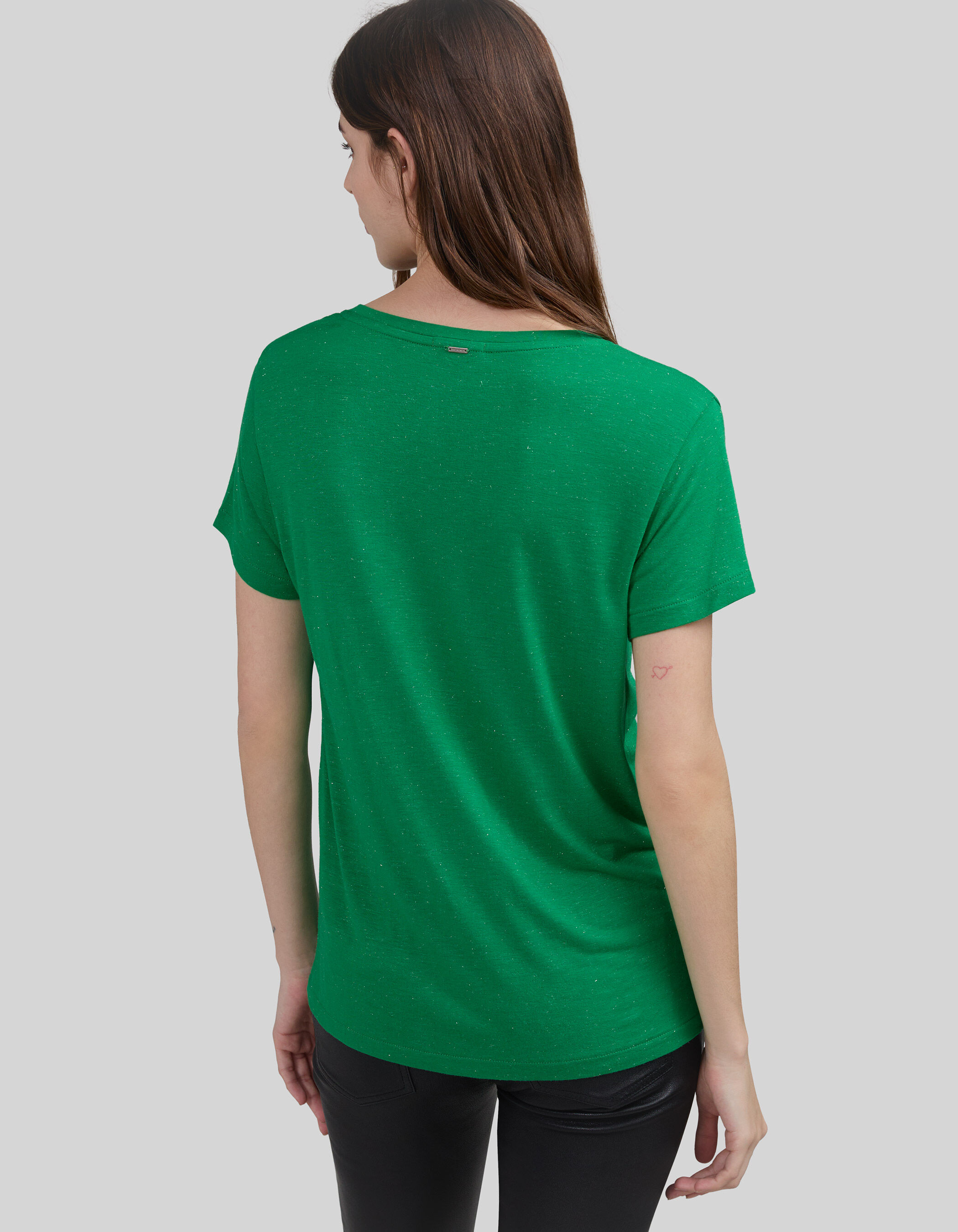 Women s mint glittery T shirt with bead embroidered slogan IKKS