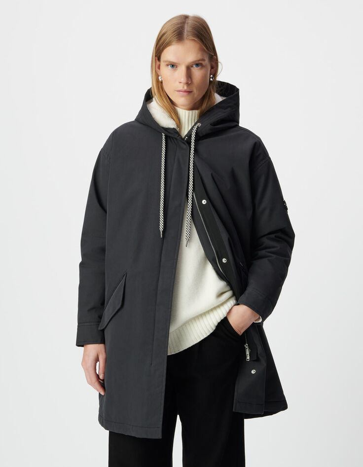 Parka negra forrada capucha mujer-2