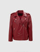 Veste cuir rouge esprit motard poches zippées Femme-6