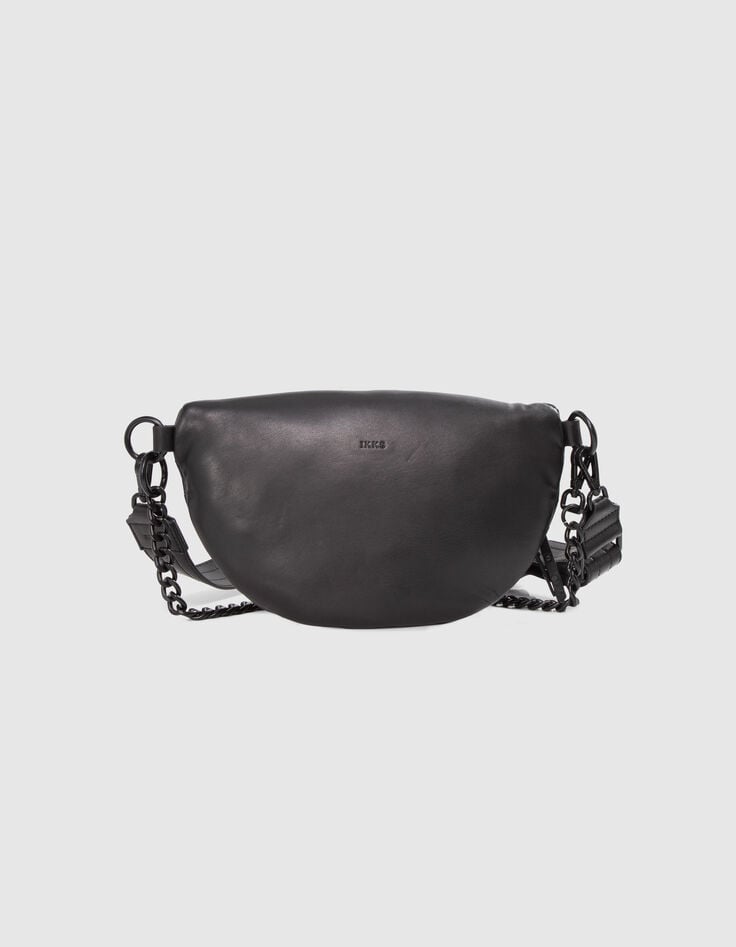 Damen-Bauchtasche THE 1. schwarzes Leder mit Steppn&auml;hten-2