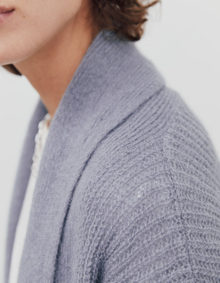 Cardigan gris chiné en maille effet poil femme-4
