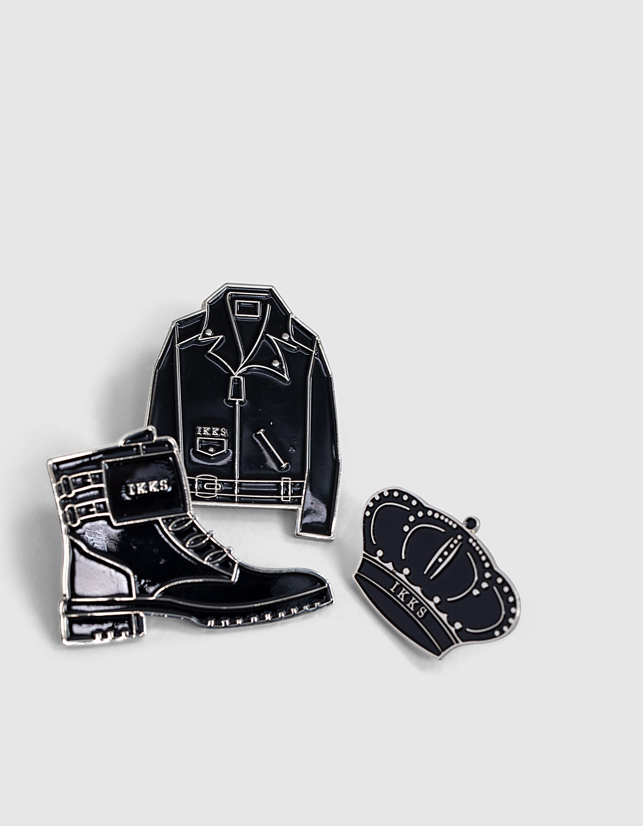Women s set of 3 Crown Combat Boots Biker Jacket brooches