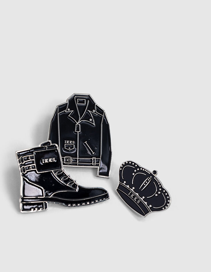 Women’s set of 3 Crown/Combat Boots/Biker Jacket brooches-1