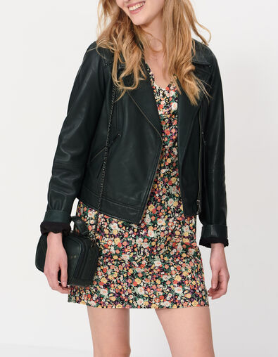 Babery Green Bikerlederjacke mit Flechtbänder I.Code