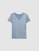 Camiseta manga corta azul irisado loose mujer-4