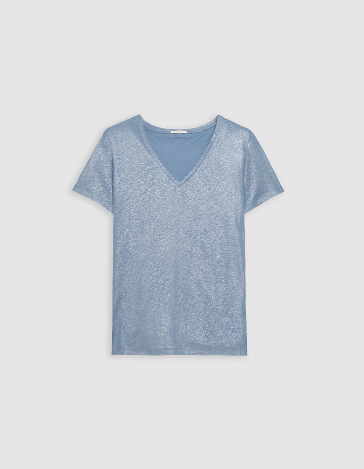 Camiseta manga corta azul irisado loose mujer-4