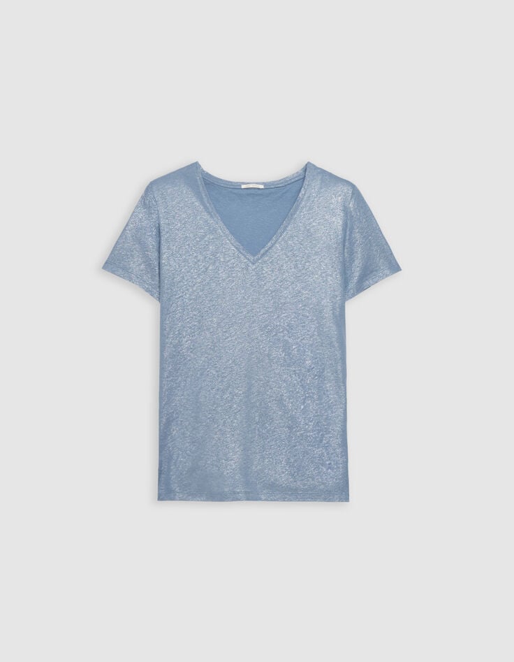 Camiseta manga corta azul irisado loose mujer-4 Camiseta manga corta azul irisado loose mujer-4