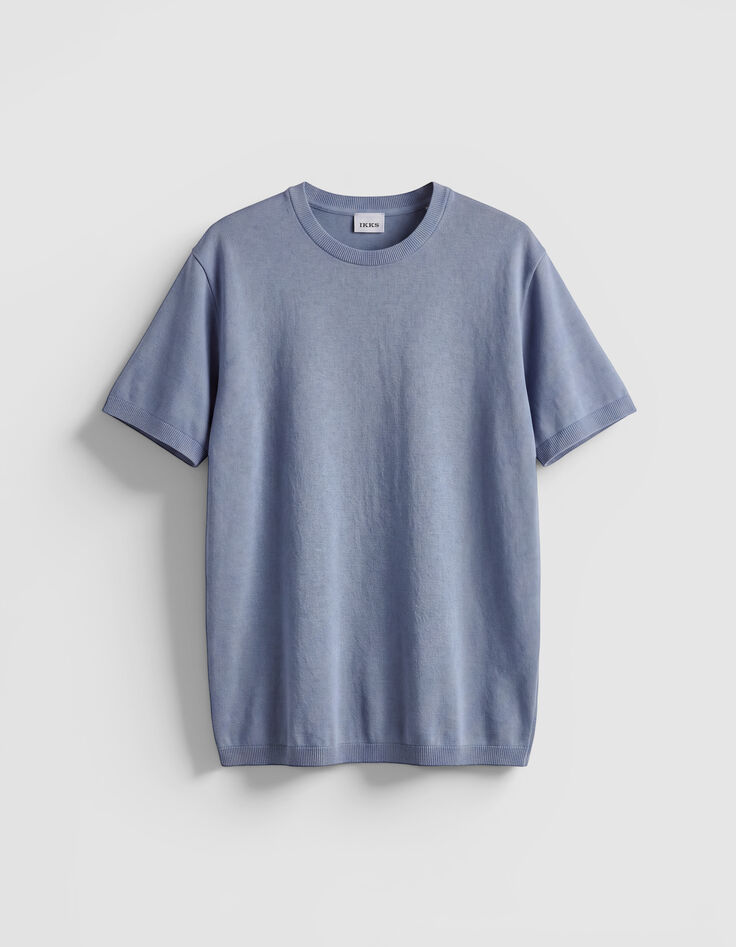 T-shirt col rond bleu coton modal Homme-4