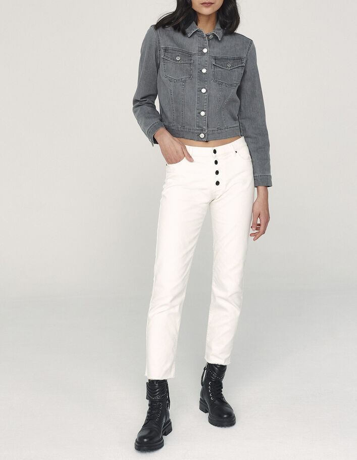 Women’s white organic cropped high-waist straight jeans - IKKS