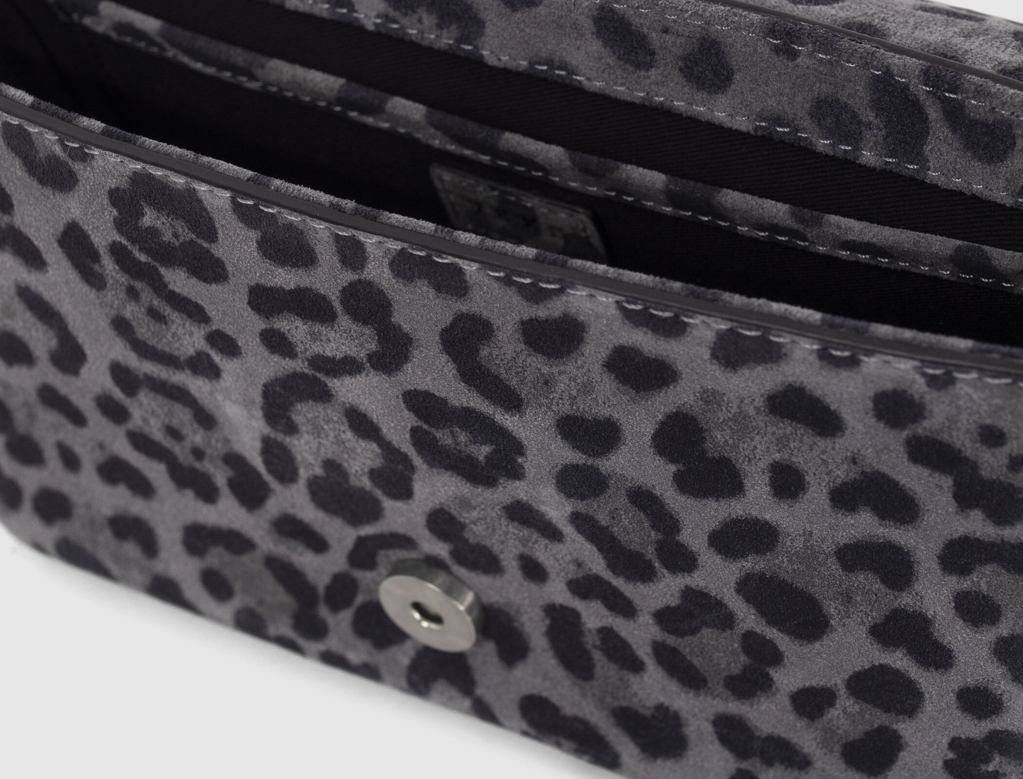 Women s grey leopard motif suede BROOKLYN 111 bag