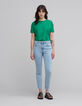Women's green T-shirt with star design on shoulder and round collar-1