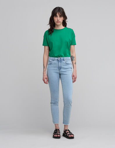 Women's green T-shirt with star design on shoulder and round collar - IKKS