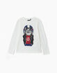 Tee-shirt blanc cassé visuel chat-motard garçon -2