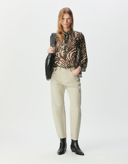 Blouse lavallière noire imprimé zébra Femme - IKKS
