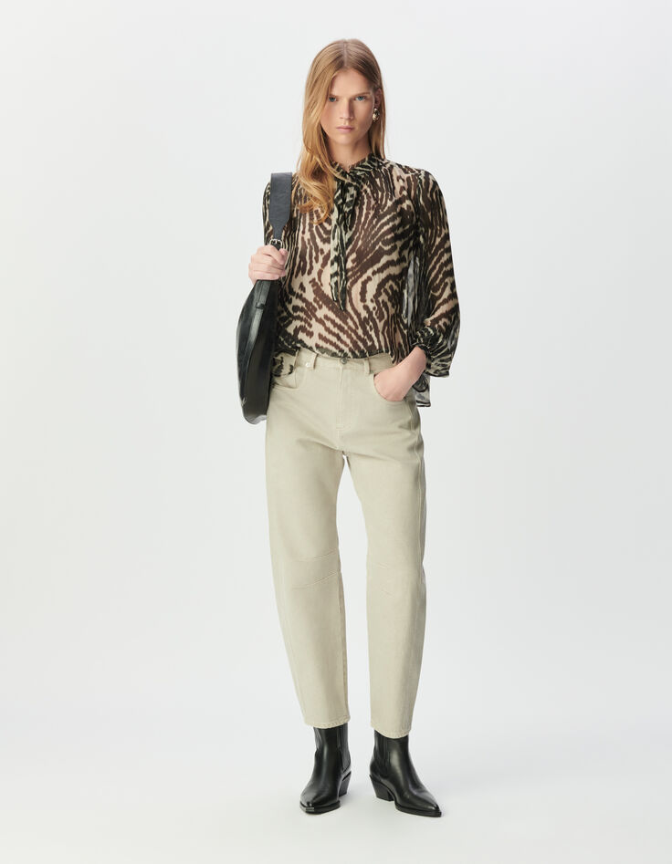 Blouse lavallière noire imprimé zébra Femme-1